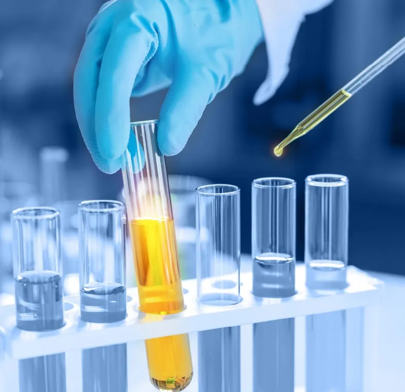 Pipetting a sample into a row of test tubes